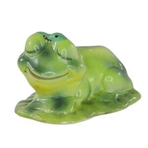 Vintage Josef Originals Ceramic Frog Figurine Worm Caterpillar On Head LIly Pad